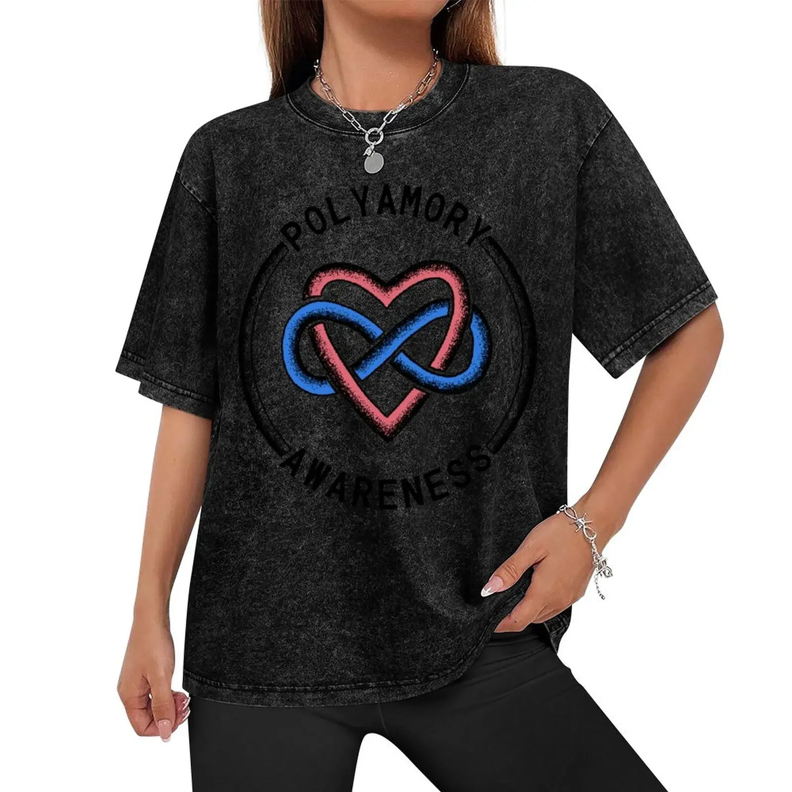 Polyamory Awareness Infinity Heart Stipple Art (black) T-Shirt customs anime vintage graphic tee slim fit t shirts for men