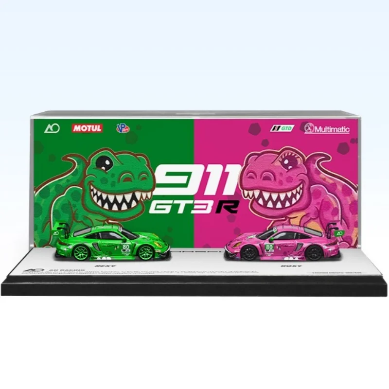 TimeMicro & StarRace 1:64 992 GT3 R Тираннозавр, модель из розового/зеленого сплава * с акриловым пылезащитным чехлом - в наличии