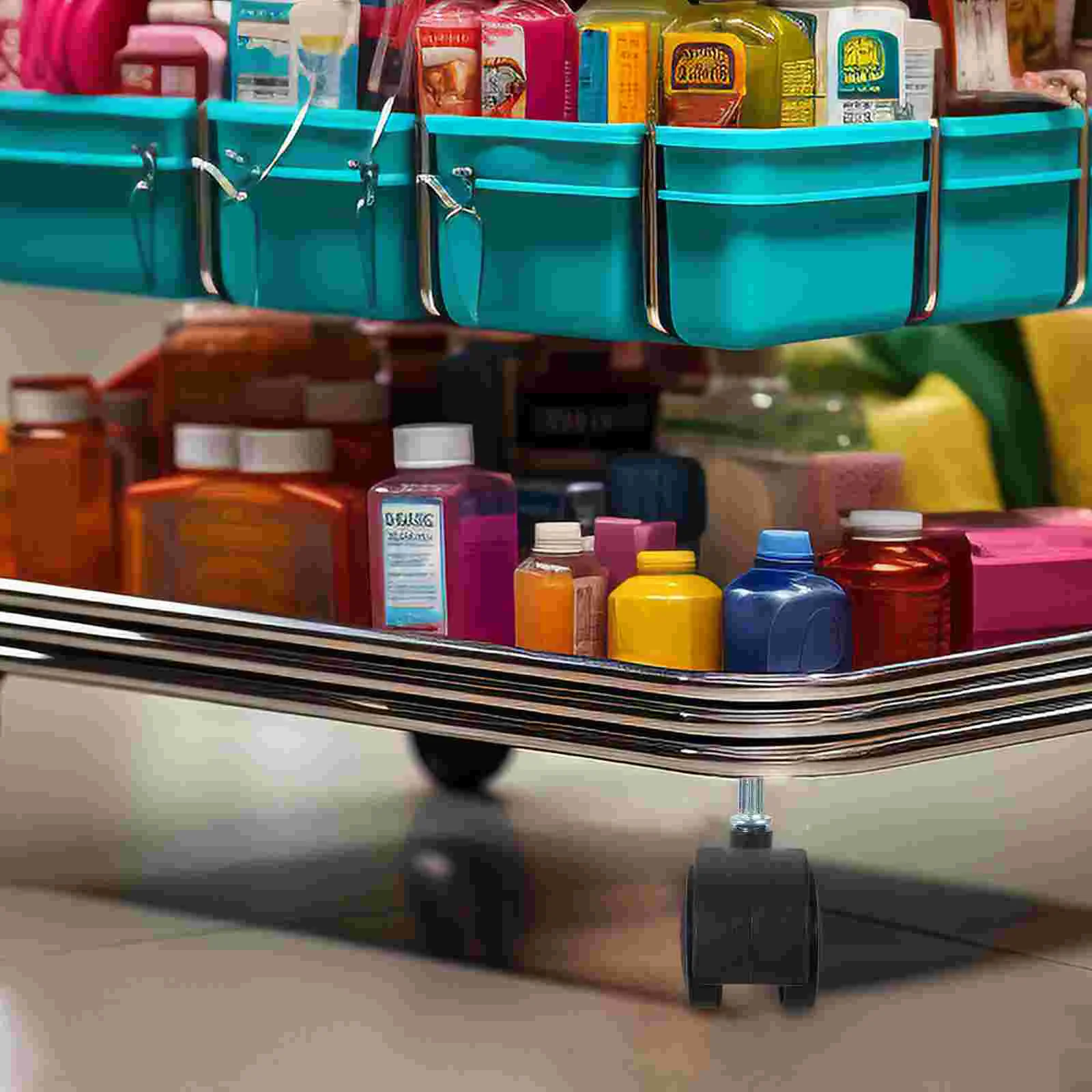 2 Pcs Cart with Wheels and Drawers Clothes Drying Rack Pulley Go Carts Home Caster Bearing Black Iron Laundry