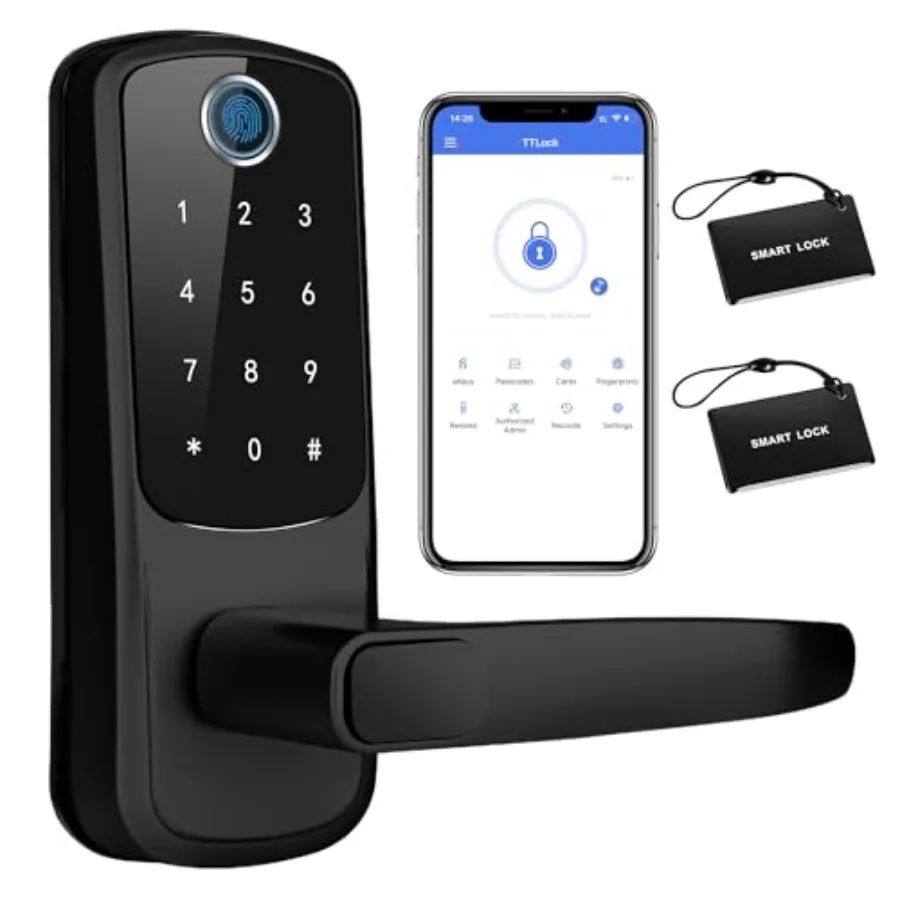 

Умный дверной замок с бесключевым доступом, отпечатком пальца и паролем, черный, 8000 раз открываний