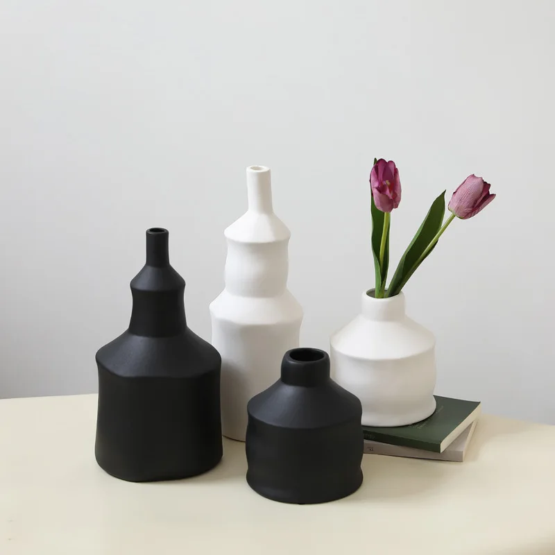ins style creative black and white retro ceramic vase ornament, living room tabletop ornament, dining table wabi sandy wind