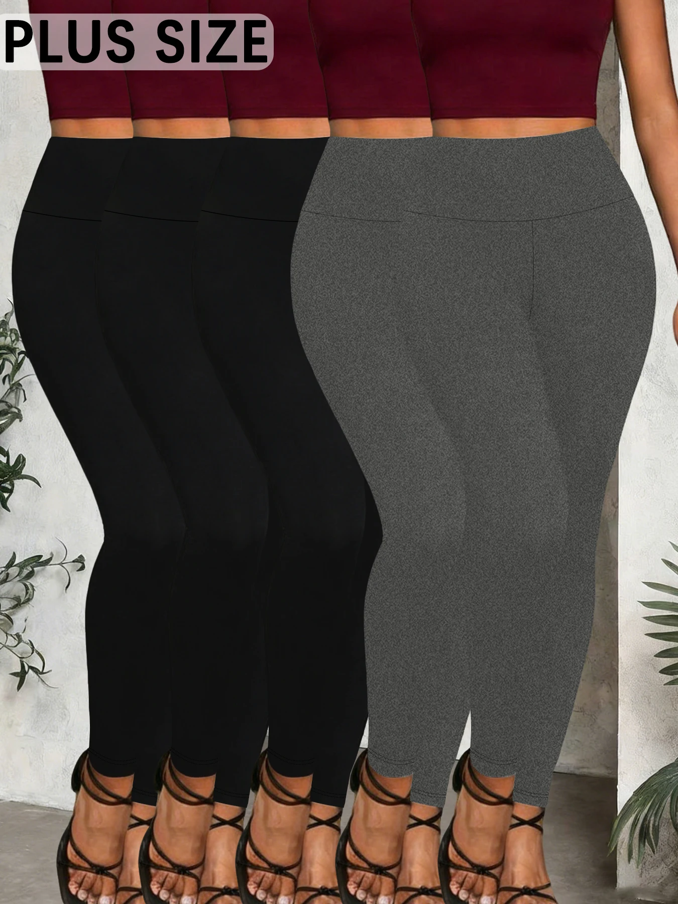 

5 pack Plus Size Women's High Waisted Leggings - Super Soft Fabric Ideal for Yoga Running Workout and Relaxing at Home