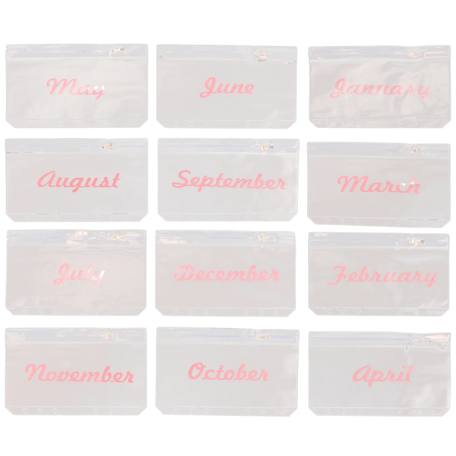 12Pcs Budget Envelope Binder Pockets Multifunctional 6-Hole Cash Envelopes Loose Leaf Document Filing Organizer Reusable PVC