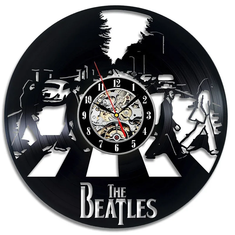 Round Hollow Beatles Vinyl Record Wall Clock Creative Retro Handmade Decorative Clock