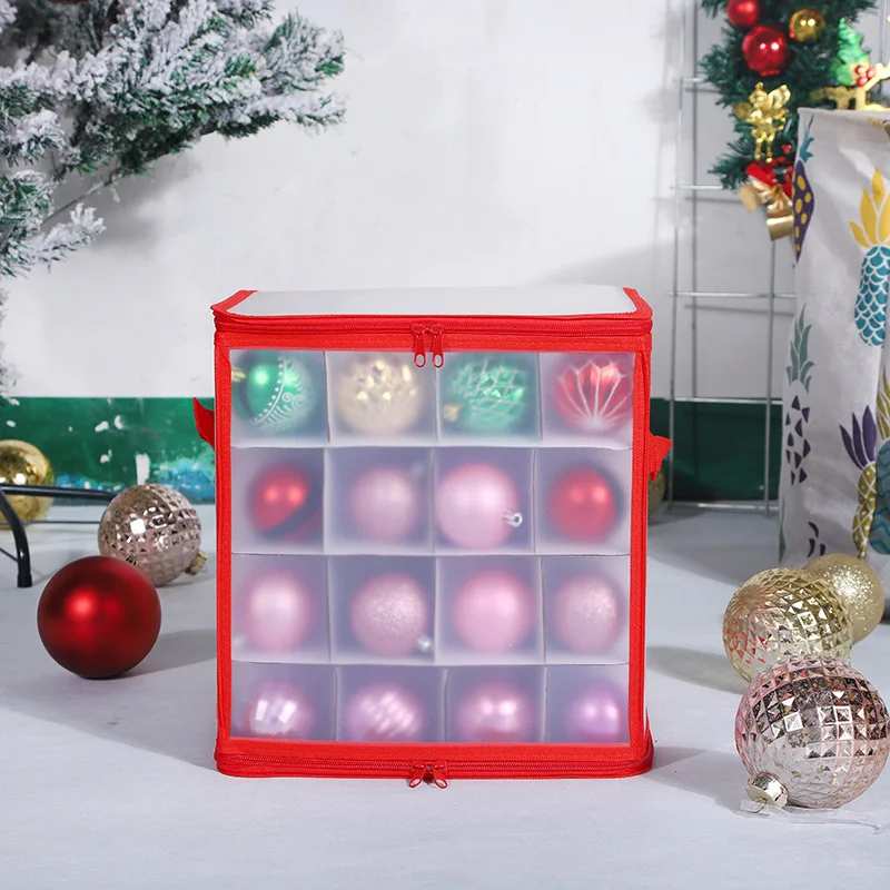 Christmas Ornament Storage Box 64 Compartments Zippered Clear Window Cube with Dividers for Baubles Balls Holiday Decor
