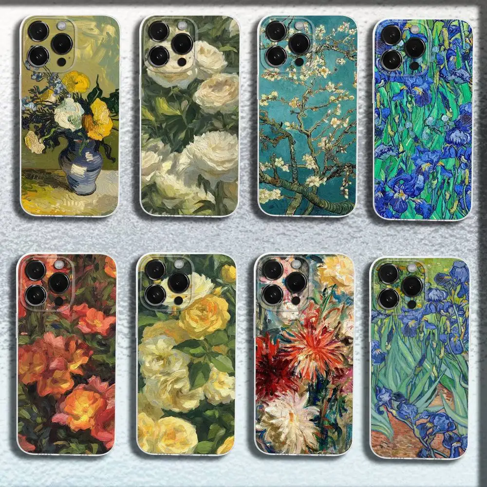 

Oil painting art flowers Phone Case For iPhone 17,16,15,14,13,12,11,Pro,Max,Plus,E,SE4,Air,Mini Transparent Cover