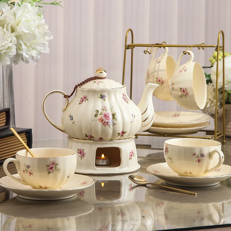 Fruit teapot set French vintage flower teapot candle for home use