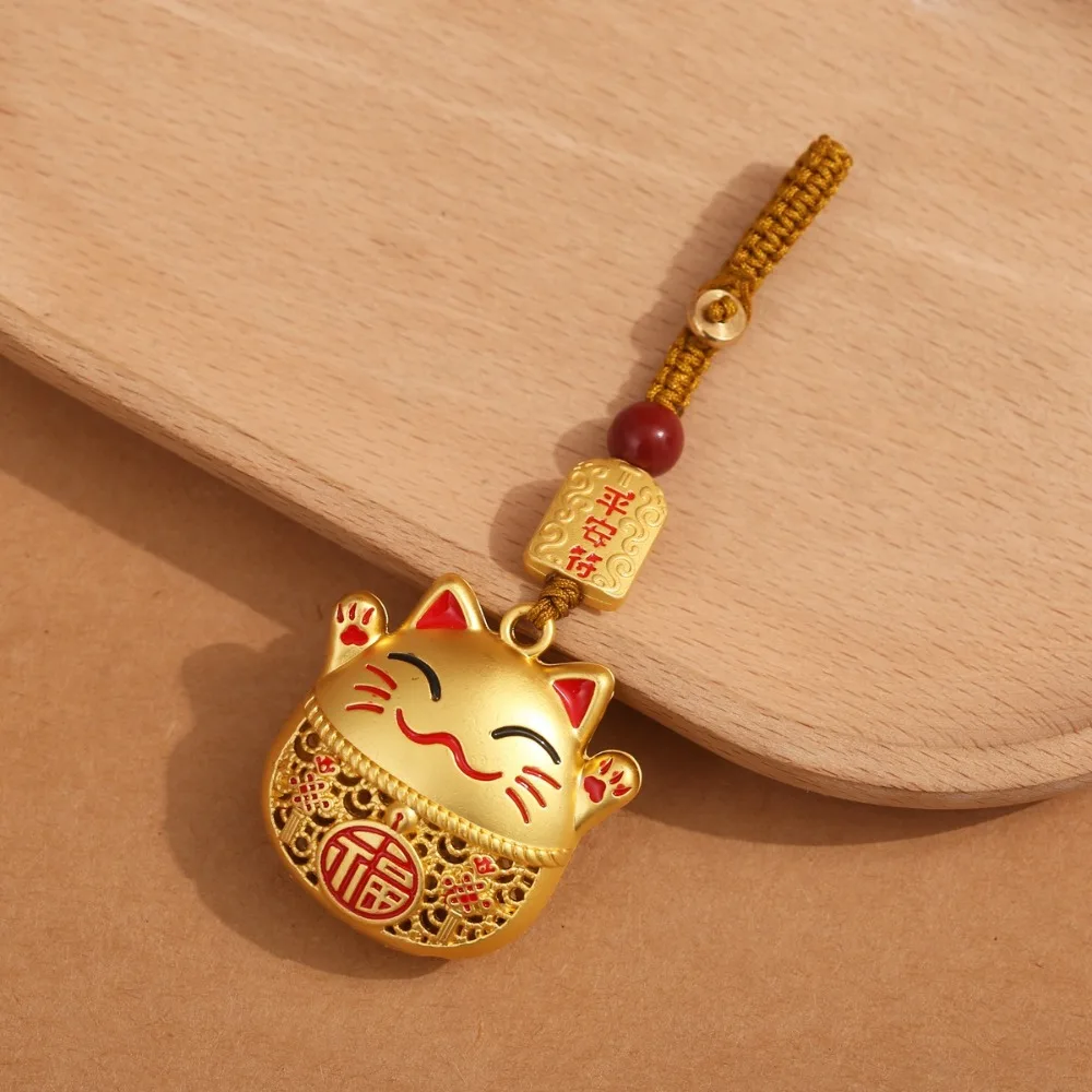 

Creative Chinese Style Pendant Lucky Cat Key Chain Hand-woven Car Pendant Key Chain Strap Short Lanyard Maneki Neko Pendant Men