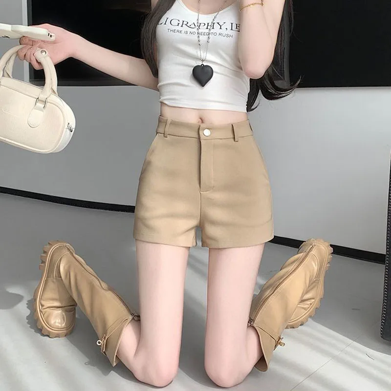 Korean High Waisted A Line Shorts Ladies Solid Color All-Match Slim Casual Short Pants Women Sexy Hot Girl Elastic Tight Shorts