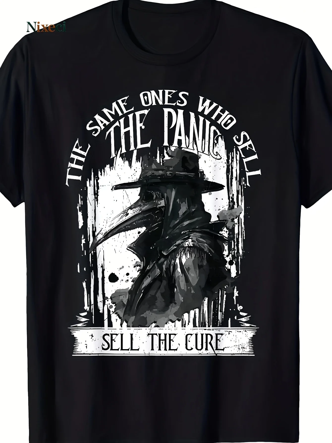 Bohemian Halloween Men And Women Gothic Blight Doctor T-Shirt - Soft Medieval Blight Doctor Mask And Blight Dove Design with 'Fear Seller' Slogan - Unisex