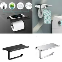 Aluminum Alloy Toilet Paper Holder Shelf With Tray Bathroom Accessories Kitchen Wall Hanging Punch-Free Toilet Paper Roll Holder