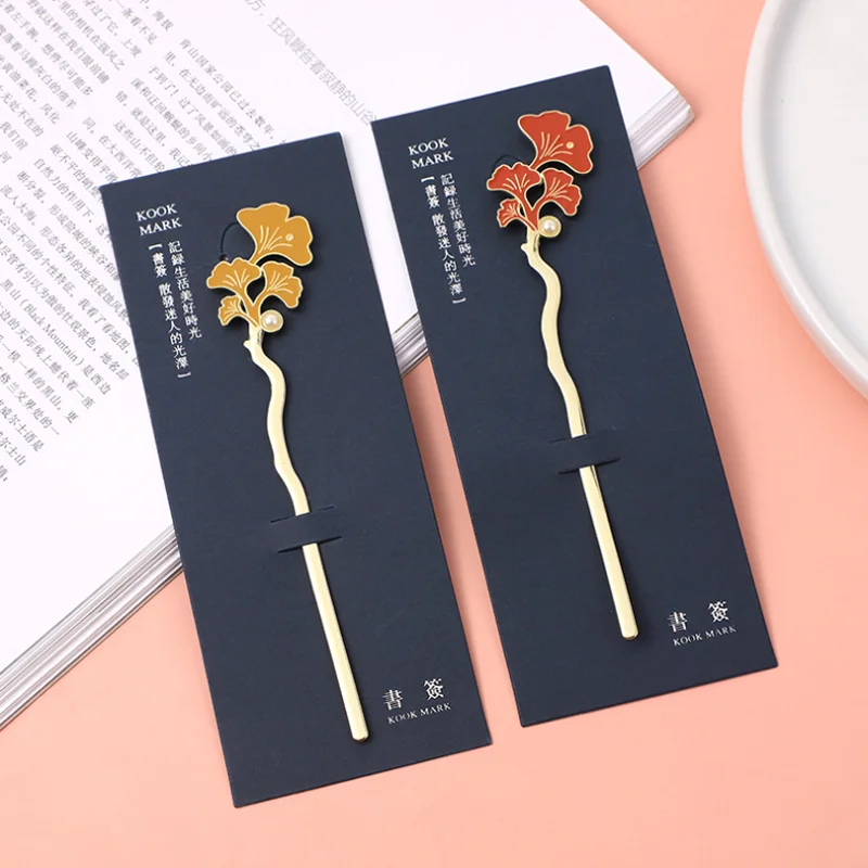 Kawaii Long Metal Ginkgo Biloba Leaves Bookmark Cute Coloring Embossing Book Mark Page Folder Office School Supplies Stationery