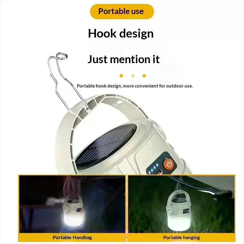 Long Endurance Camping Light Solar Powered Supports Type-c Charging Outdoor Portable Tent Light Emergency Light Hook