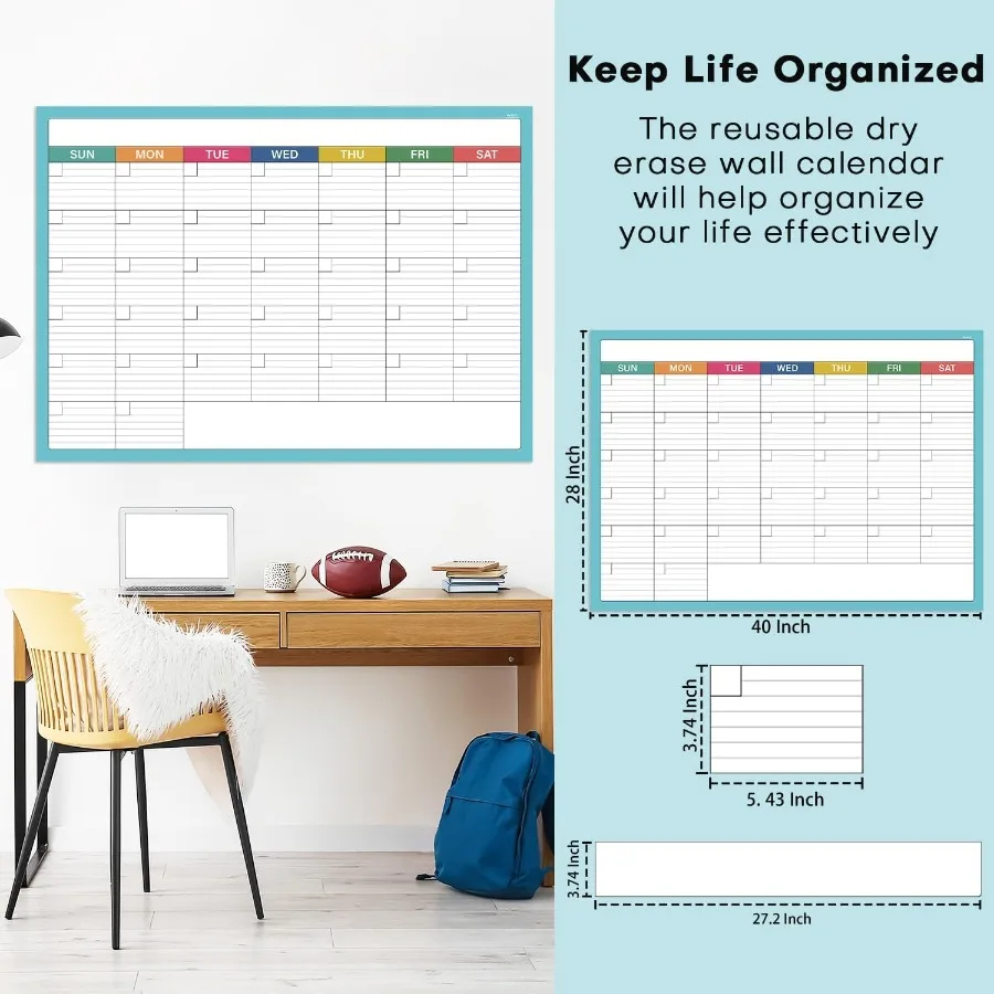 Dry Erase Calendar for Wall Undated 1 Month Wall Calendar Dry Erase 40" x 28" Erasable and Reusable Lamited White Board Calenda
