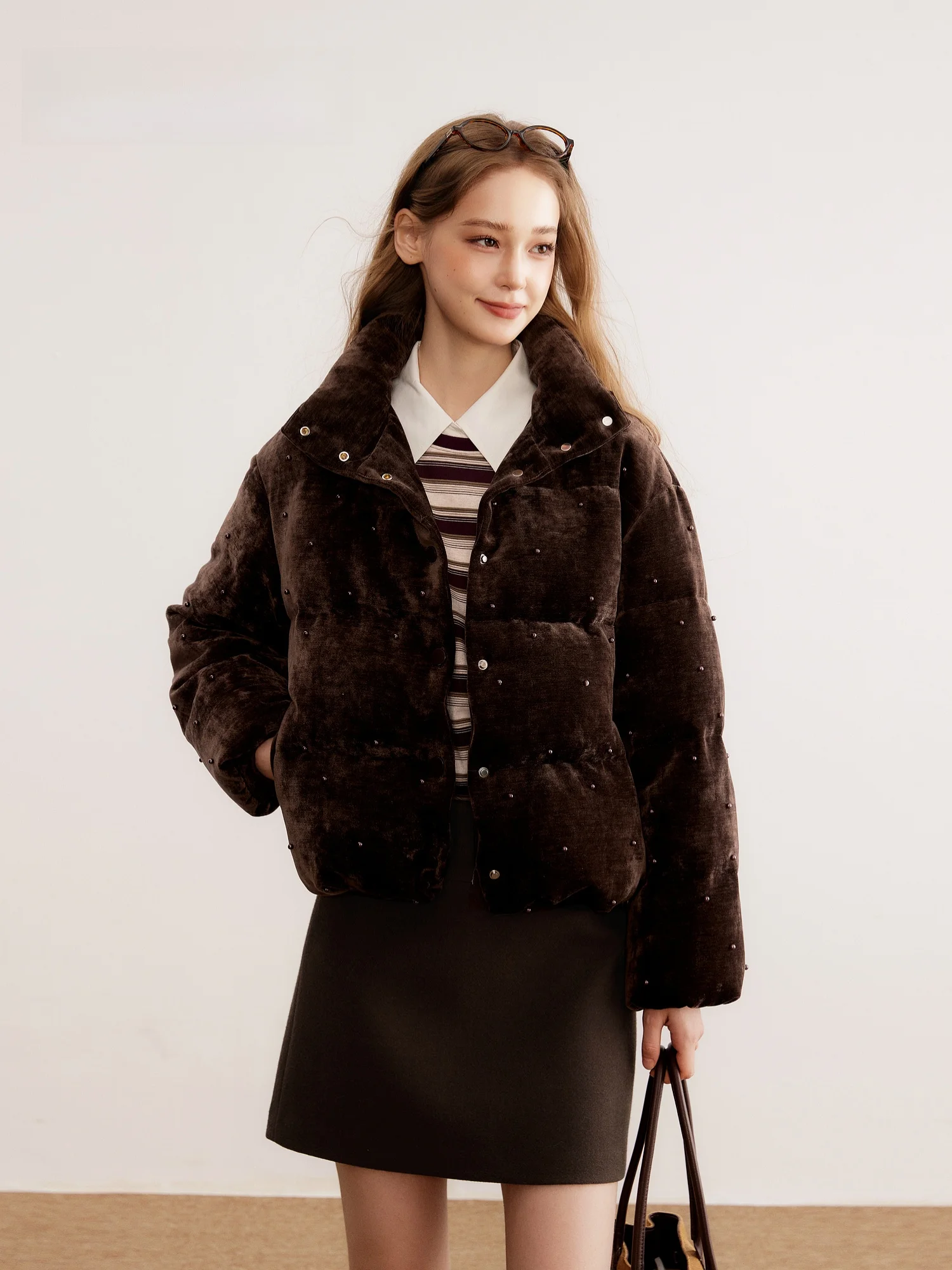 

Женская куртка с бархатным воротником Cindral 90, белый душ, жемчуг Embellied ort Thiened Верхняя одежда для поездок на работу, облегающая посадка