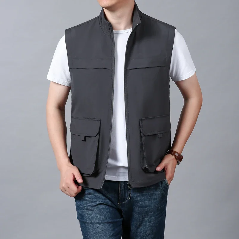 Jacket Male Work Men's Vest Multi-pocket Sleeveless Men Fashion Hunting Fishing Vests Waterproof Professional Camping Zip Man