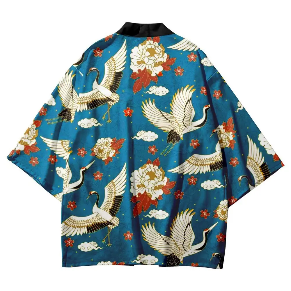 

Chinese Style Retro Fushi Crane Robe Hanfu Haori Cardigan Three-Quarter Sleeve Loose Plus Size Taoist Robe Sun Protection Outerw