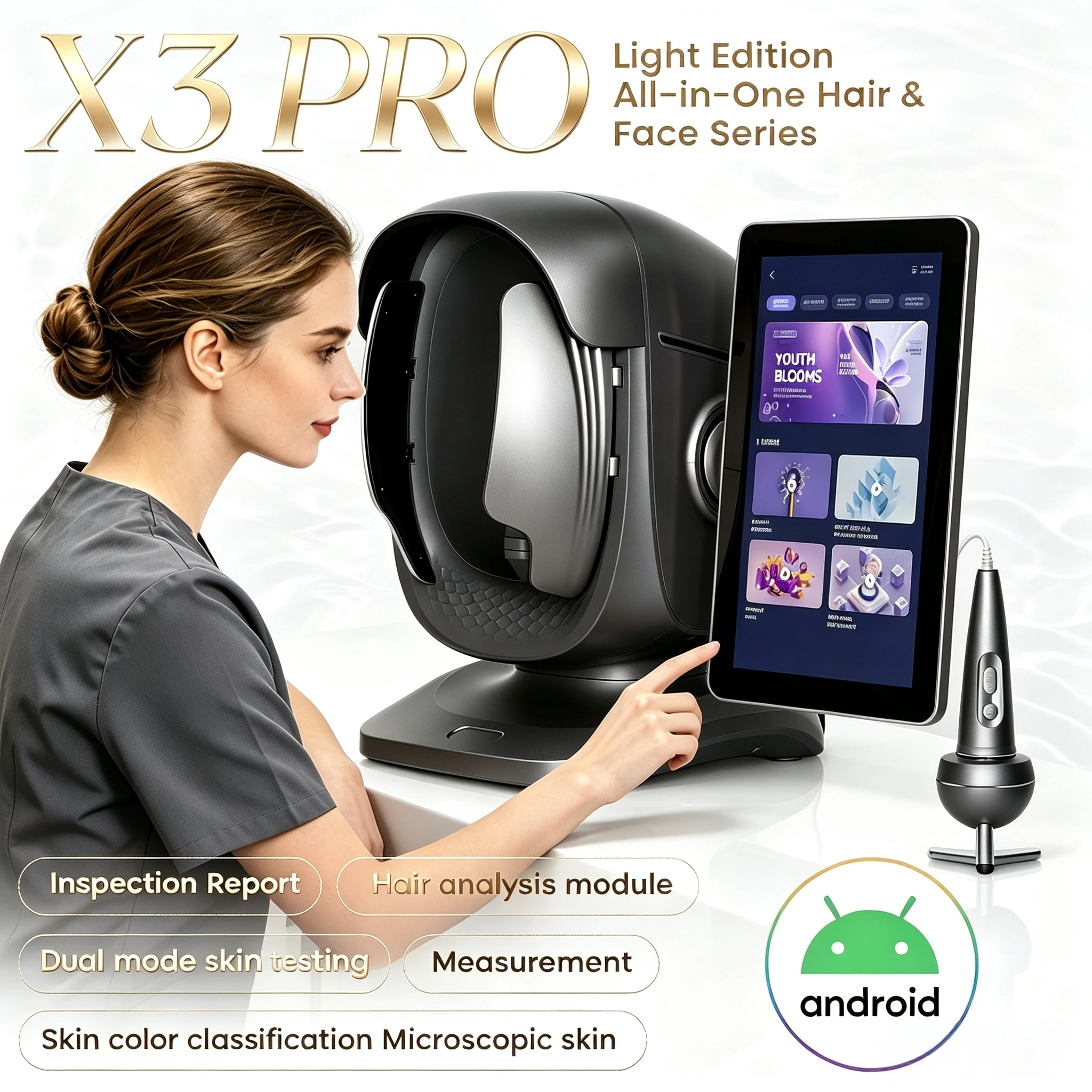 X3 Pro AI Magic Mirror Skin Analyzer 15.6 Inch 3D Facial Scanner 8 Spectrum Skin Scalp Detector Professional Beauty Salon Equipm