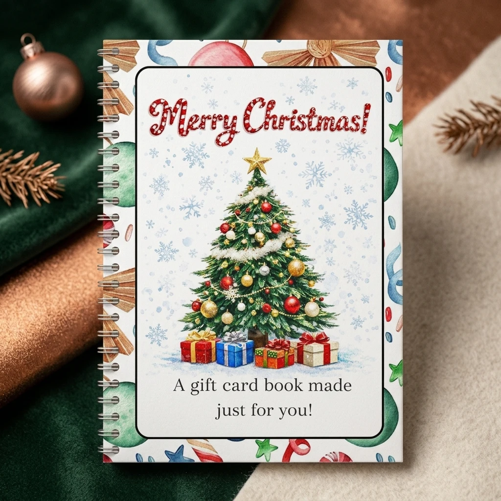 Creative Gift Card Book Laminated Paper Cover for Christmas Stocking Stuffers Kids Teens Holiday Festive Storage Album