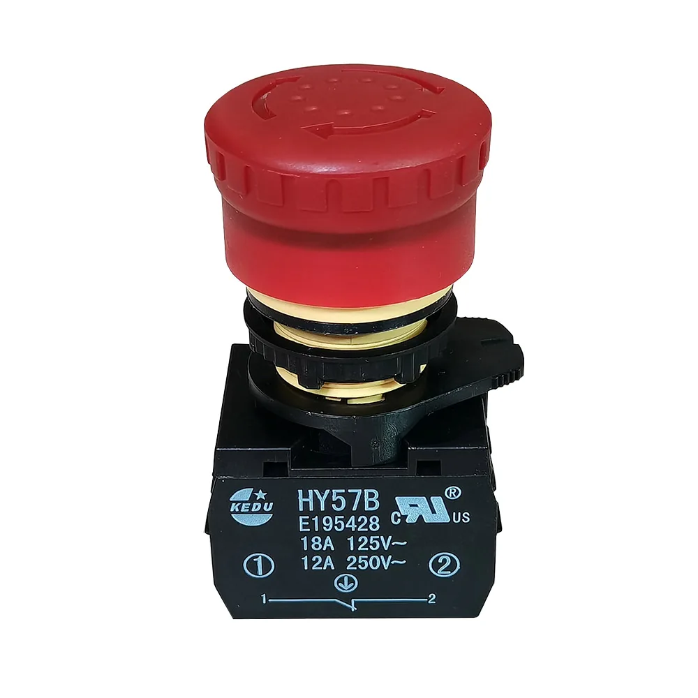 KEDU HY57B-17 Push Button Switch Rotary Type Red Emergency Stop Button Switches 3NC with Snap Action 18A 125V 12A 250V CE