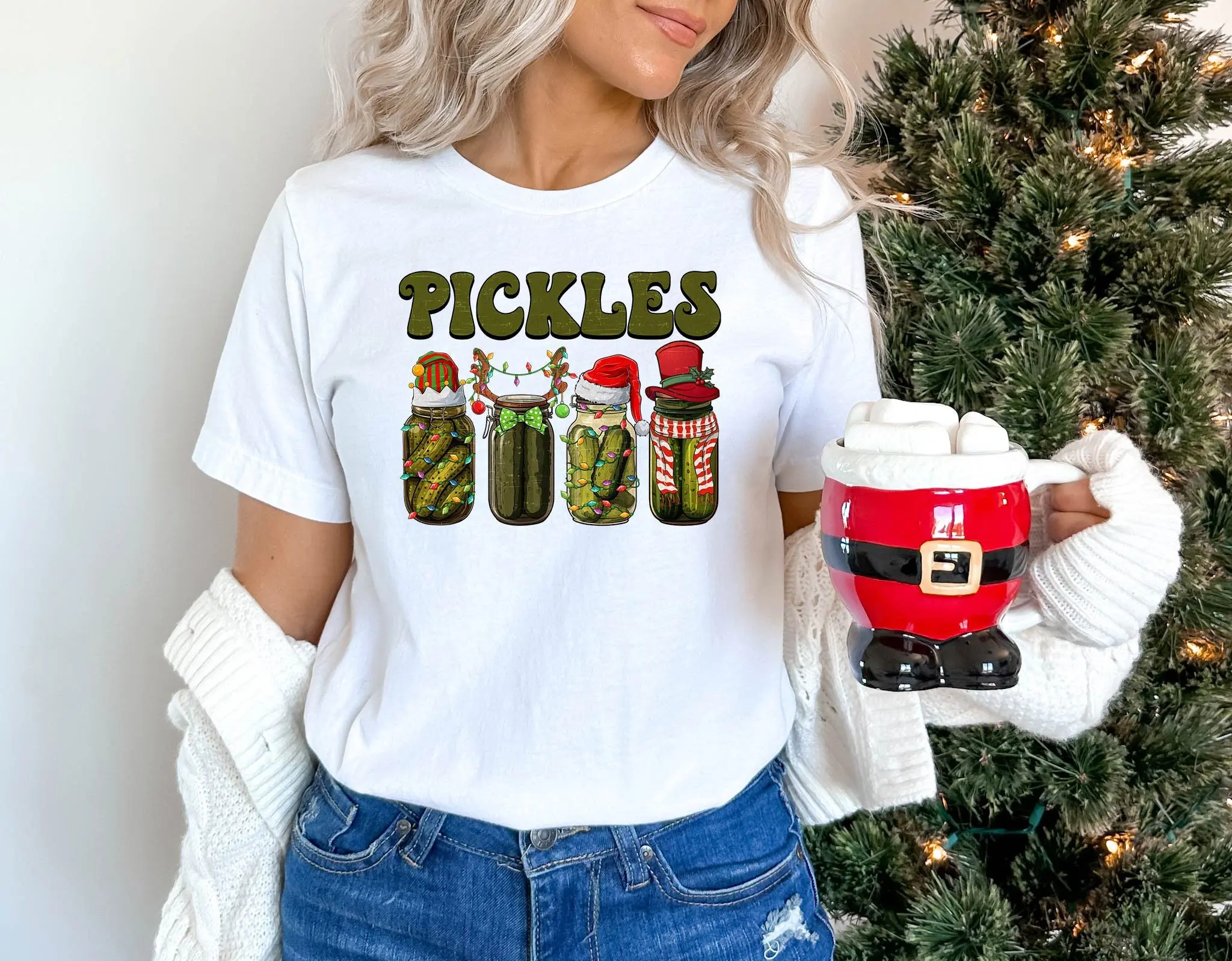 Retro Canned Pickles Christmas T Shirt Vintage Jar Xmas Light Pickle Lover Idea SweaT