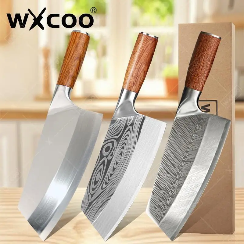

WXCOO Japanese Chef Knife High Carbon Stainless Steel Laser Kitchen Knife Wood Handle Slicing Meat Cleaver Butcher Kitchen Knife