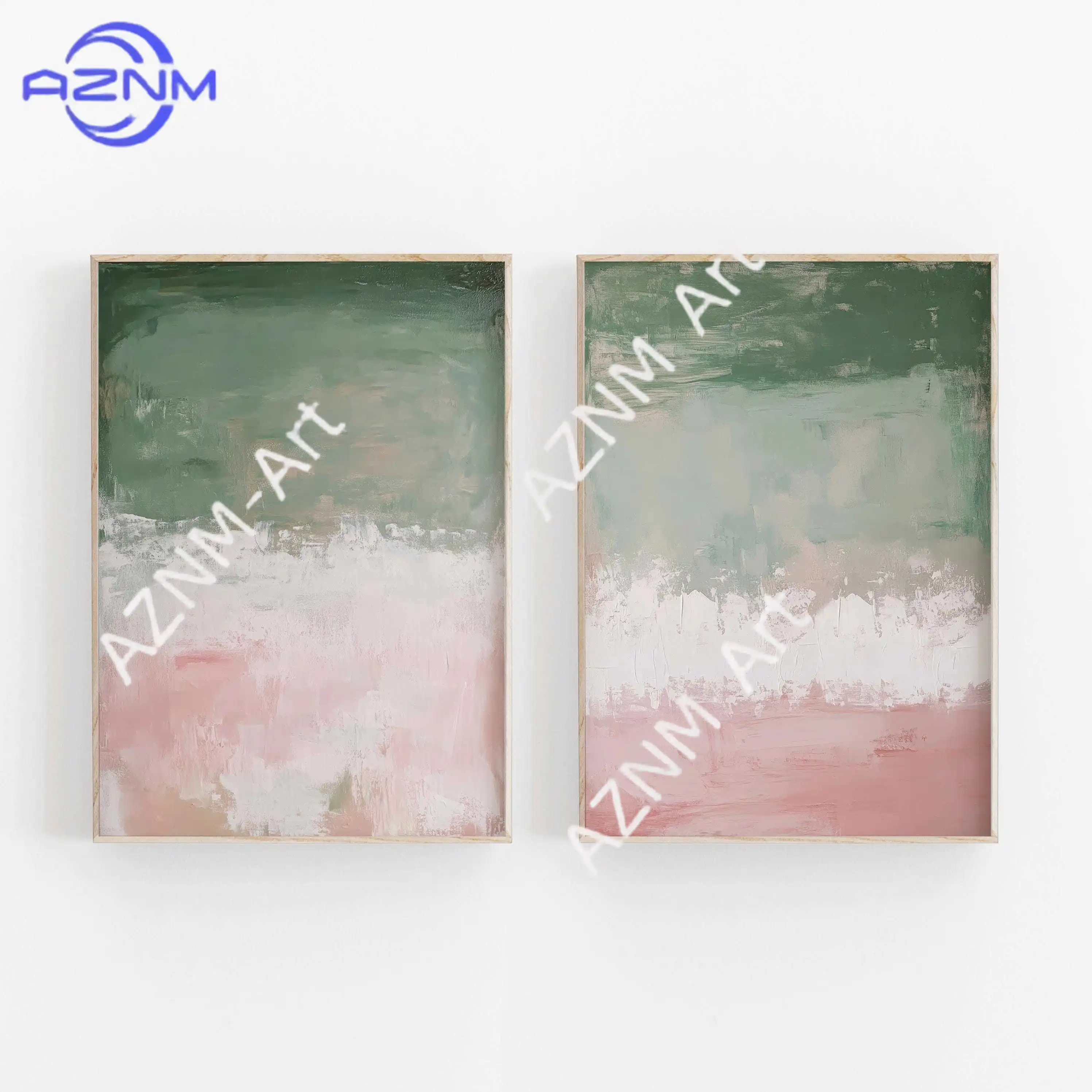 1/2-teiliges abstraktes Kunstdruck-Set in Grün und Rosa, 2 Stück |   Acrylmalerei |   Modernes minimalistisches Poster |   Gestreckte Leinwand Wanddekoration