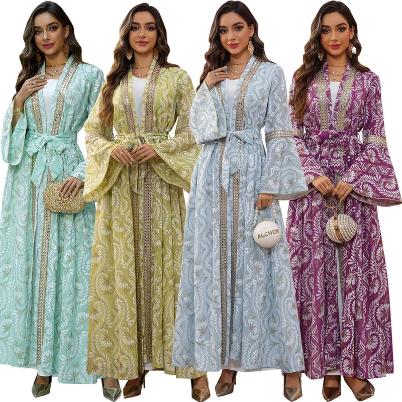 2025 muslimische Neue Mode frauen Bestickt Casual Trendy Elegante Lose 2 Stück Sets Strickjacke Jalabiya Innere Kleider Weibliche