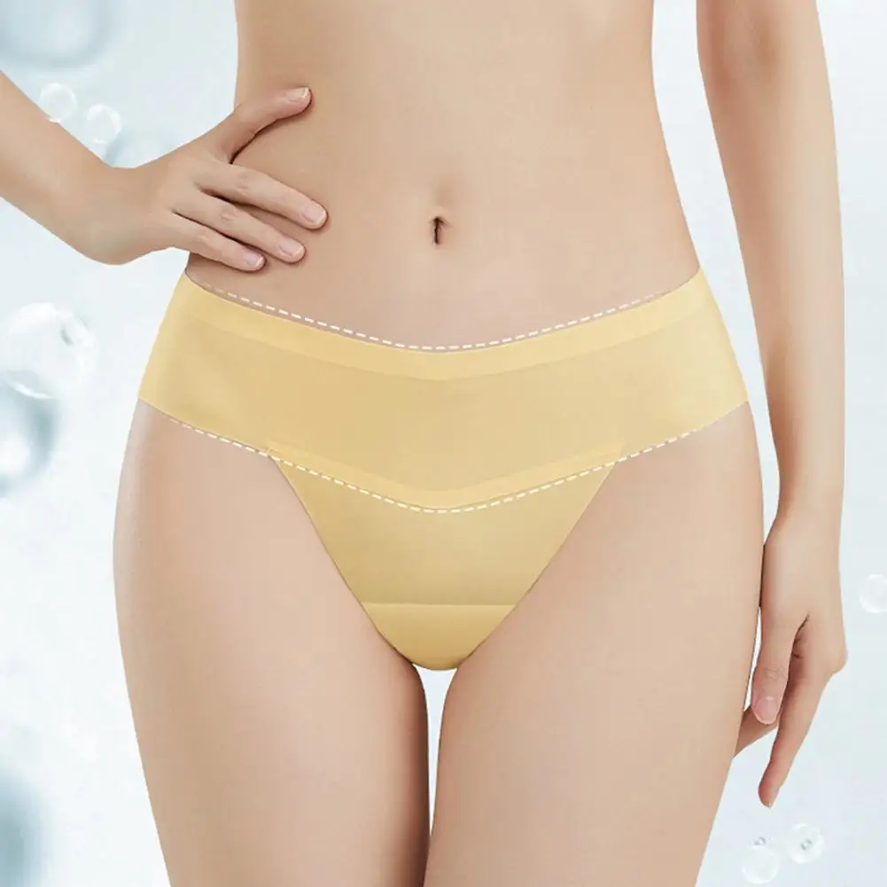 ملابس داخلية نسائية منخفضة الارتفاع رفيعة للغاية من الحرير الجليدي ملابس داخلية للسيدات بدون خياطة بدون تظهر سراويل داخلية غير مرئية منخفضة على شكل حرف V