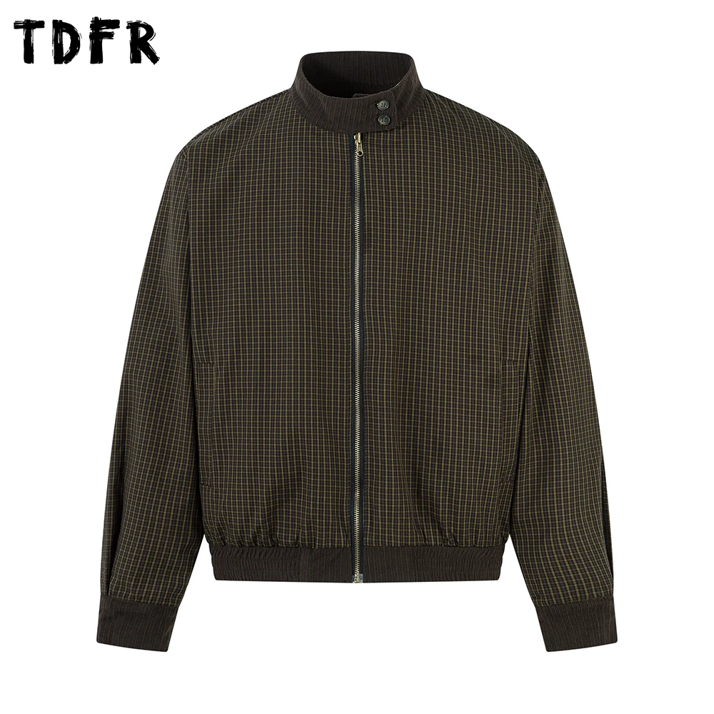 

Двусторонняя клетчатая куртка в стиле ретро, мужская осенняя куртка-карго с воротником-стойкой и длинным рукавом, повседневная верхняя одежда для мужчин