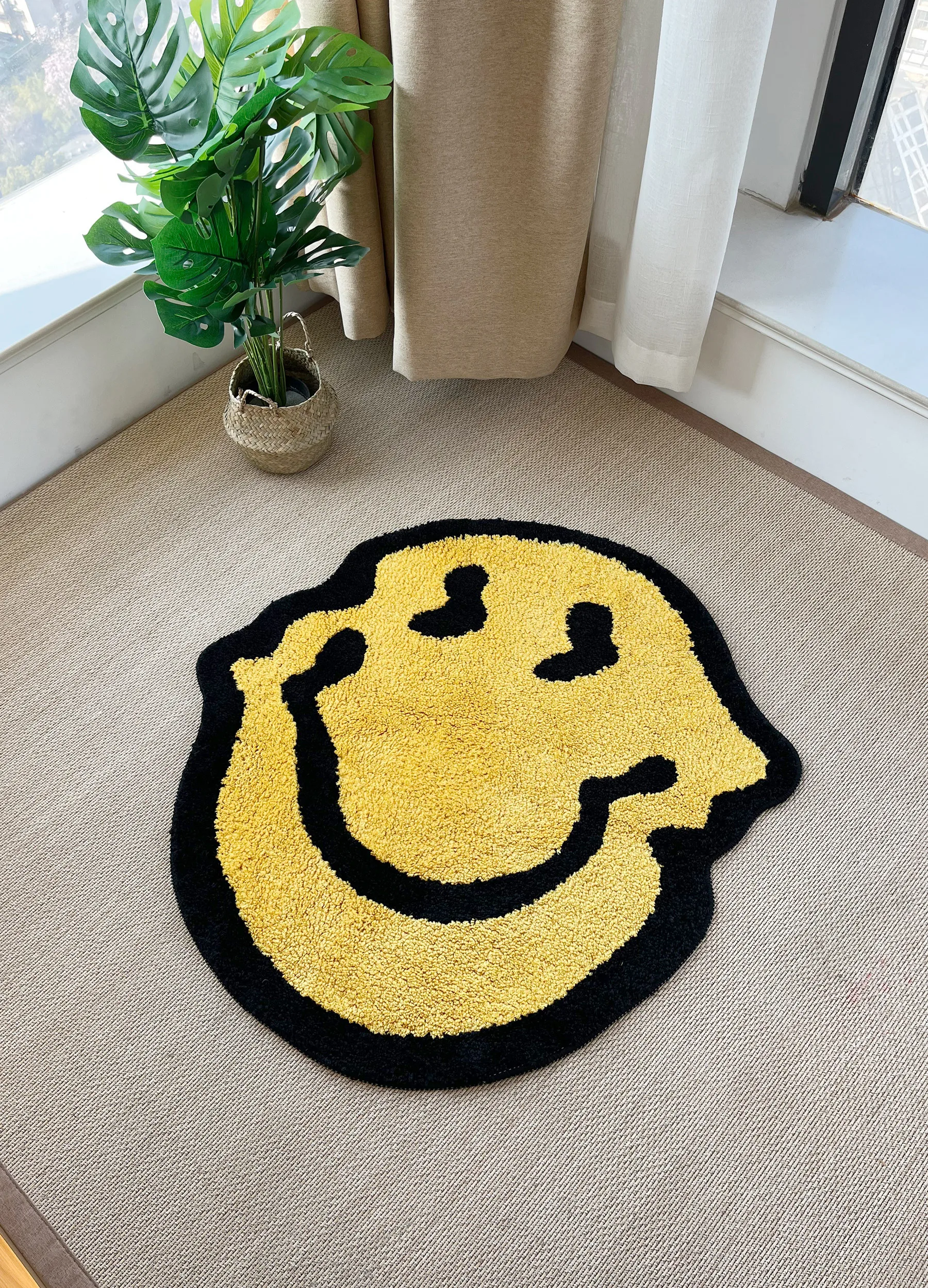 VIKAMA Funky Happy Smiley Fußmatte, rutschfester, waschbarer Eingangsteppich mit Cartoon-Print, waschbare Bodenmatte im Streetwear-Stil für Zuhause – Detail 4