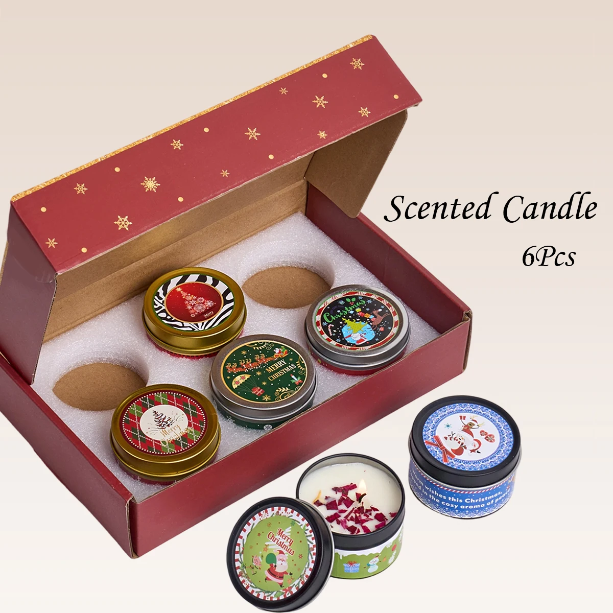 Christmas Scented Candle Gift Box Xmas Ornaments Wax Tin Jar DIY Smokeless Romantic Incense Candles Holiday Decor Supplies