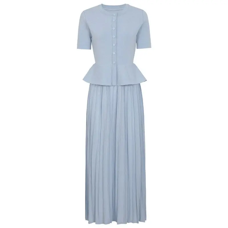 

Elegant High-Quality Summer New Style Slimming Short Sleeve Pleated Dress Women's Fashionable Elegant Citywalk round Neck Sin...