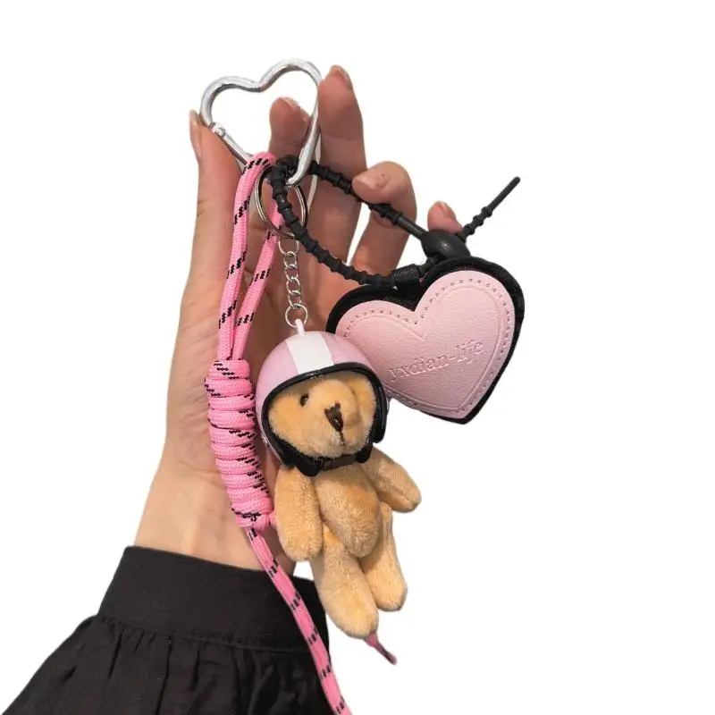 Niedlicher Helm-Bären-Anhänger, DIY Persönlicher Auto-Schlüsselanhänger, Dekorativer Charm, Gewebtes Seil zum Aufhängen, Handy-Schlüsselring, Taschenzubehör – Detail 6