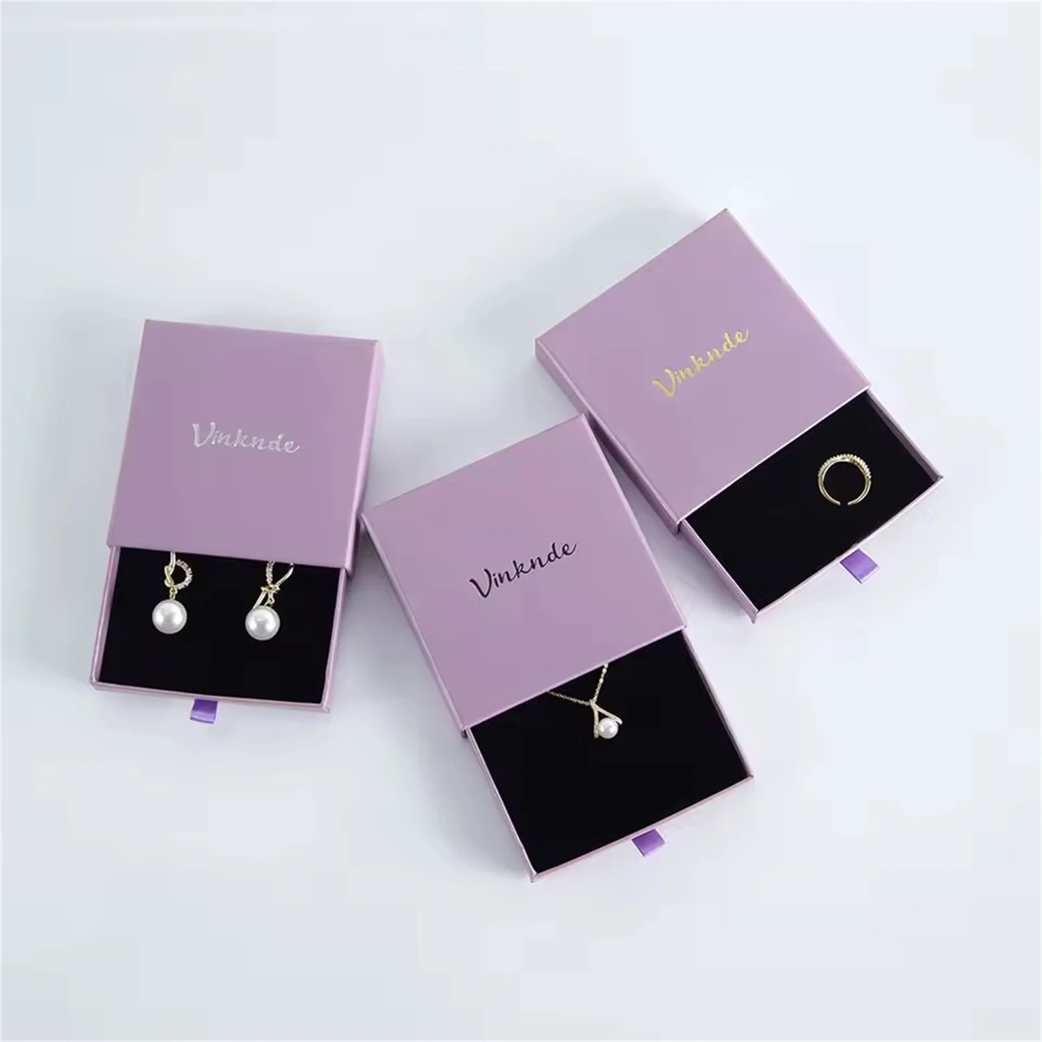 50pcs 9*9*3.2cm Paper Drawer box Personalized DIY Slide Jewelry Packaging Storage Case Bulk Custom Box Cardboard Necklace Carton