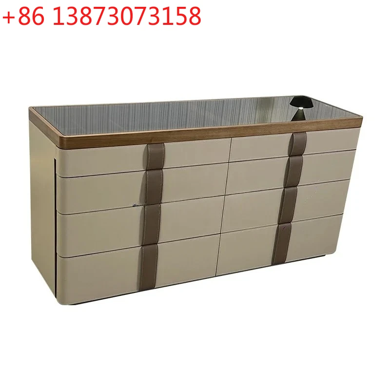 

Тумба-комод для гостиной/спальни во французском стиле, дизайнерская, итальянская, из массива дерева, с отделкой из седельной кожи