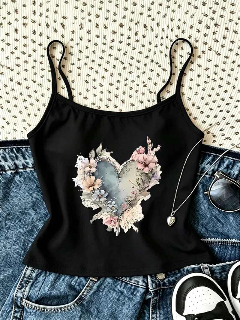 Chic Camisole Top Retro Vintage Flower Print Casual Crop Top Vest Wear Spring Summer 90s Women'S Tank Top Clothes Women
