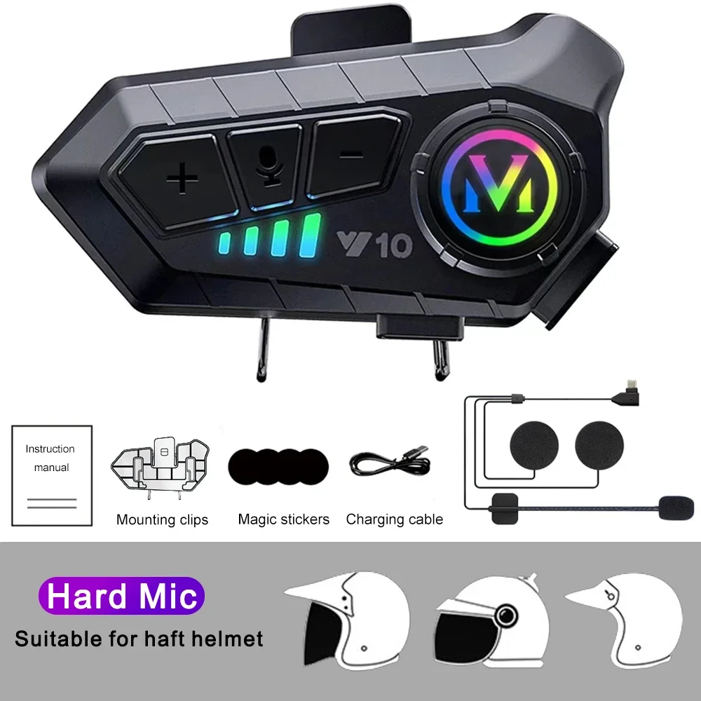 Y10 Motorcycle Helmet Headset Wireless Bluetooth 5.3 Headphone Voice Control Earphone Handsfree Call MP3 Player Speaker Kit New
