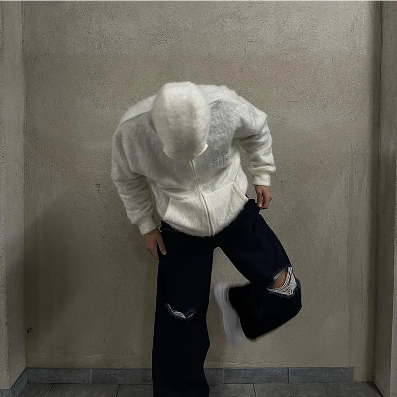 Modna bluza z kapturem z haftem, zamszowa, ciepła, z maską, w stylu europejskim i amerykańskim, trend jesień/zima 2025