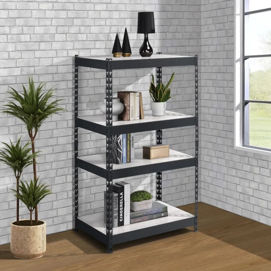 

Natural and Black 4-Tier Wooden Bookshelf Home Office Storage Display Unit