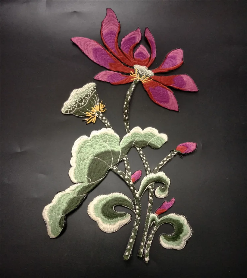 Parches bordados con flores de loto para ropa parches termoadhesivos para ropa apliques de roupa