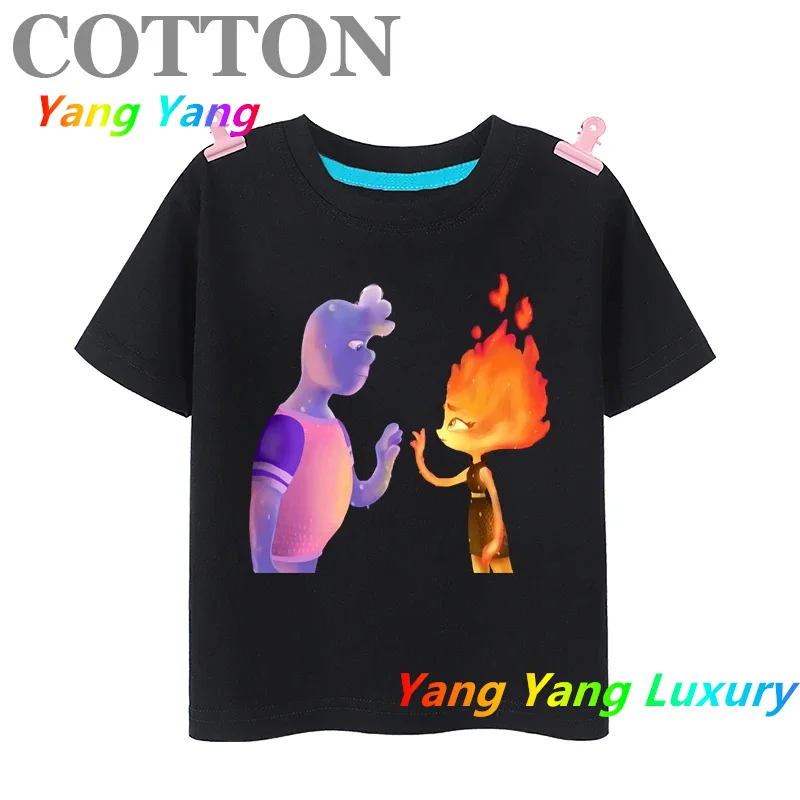 Disney Elemental Wade Ripple and Embe Anime Summer Fashion Cotton Children's Cartoon T-shirt Women Cotton T-shirt Men Clothes