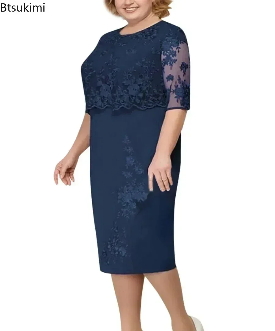 New 2024 Women\'s Oversized Casual Dress Elegant Lace Dresses Female Club Evening Party Fashion Dresses Vestidos for Fat Women