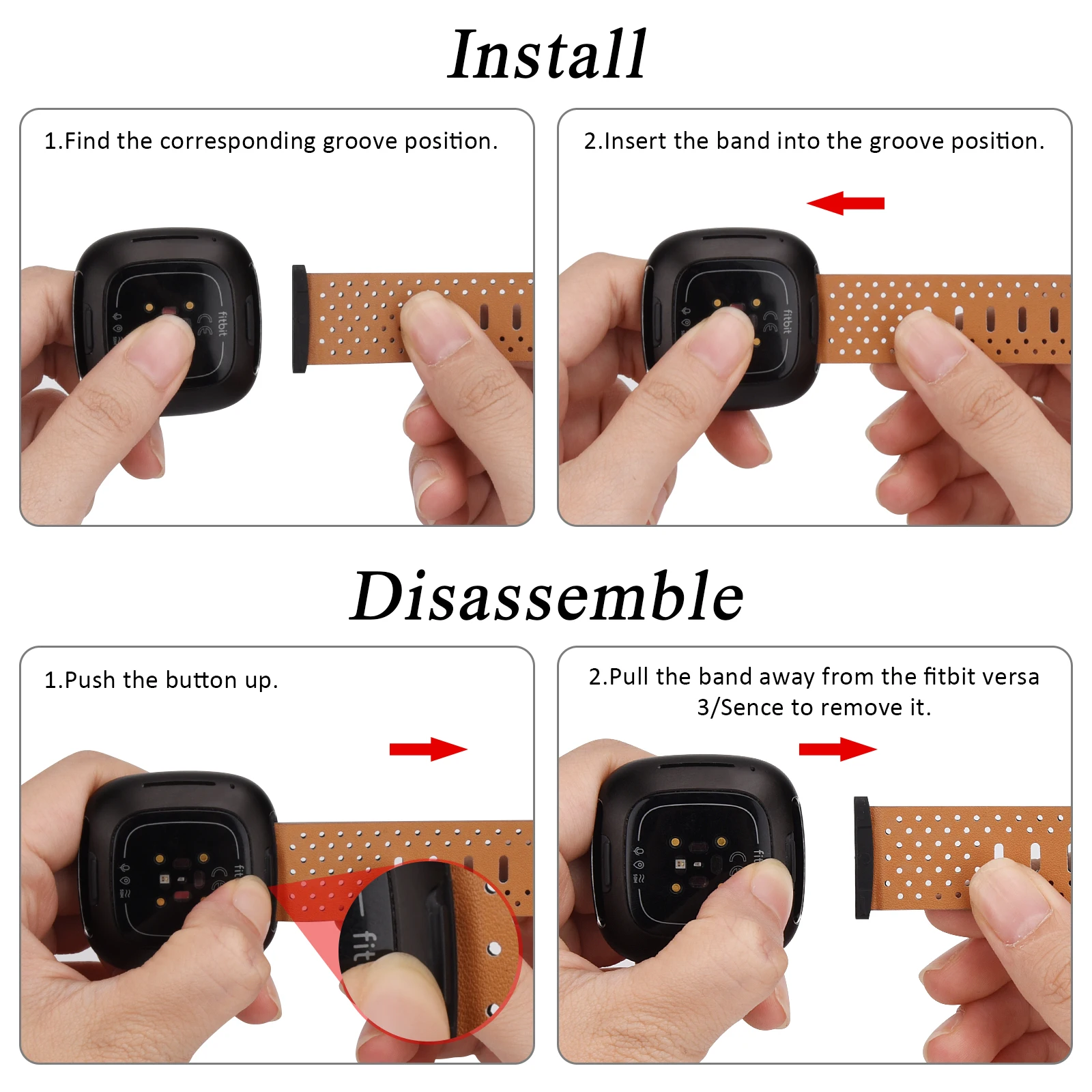 Tali Kulit Asli untuk Fitbit Versa 3/Versa 4 Gelang Jam Tangan untuk Fitbit Versa 3/Versa 4/Sense/Sense2 Tali Gelang