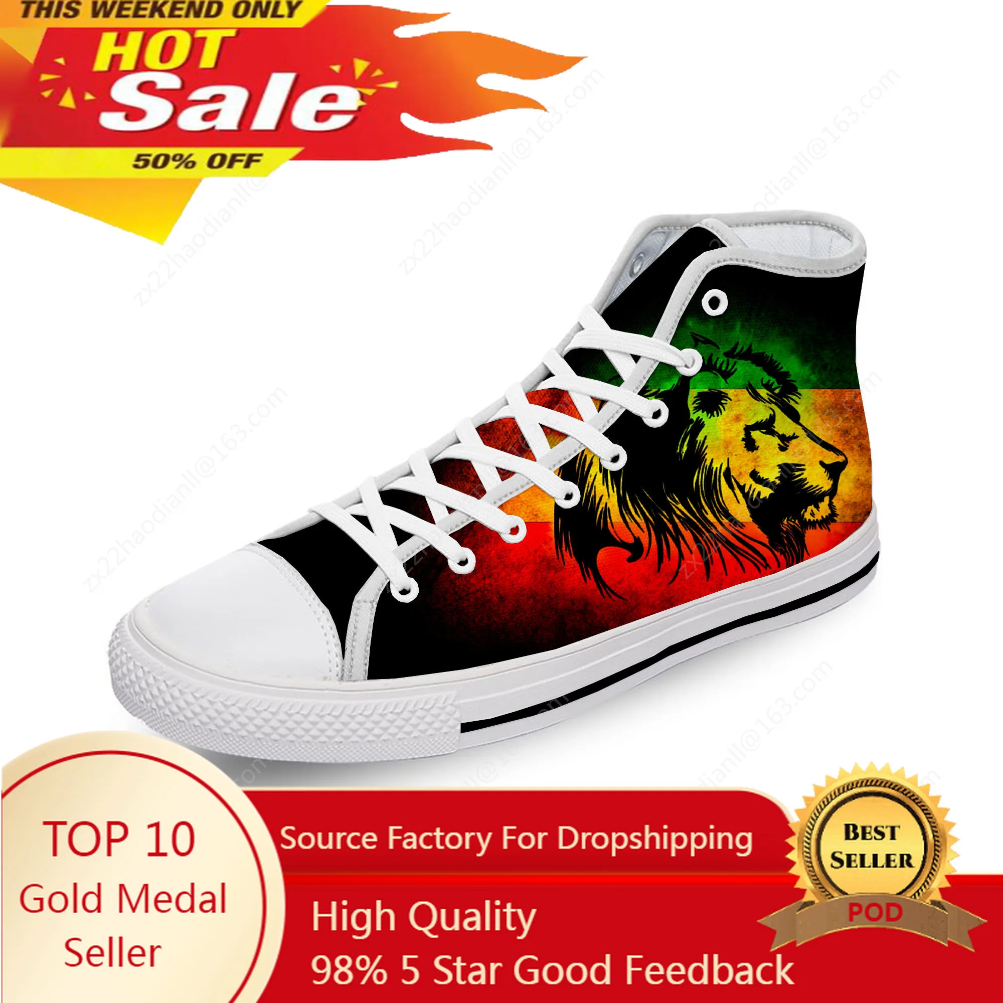 Ethiopia Flag Lion of Judah Reggae Rasta White Cloth 3D Print High Top Canvas Shoes Men Women Lightweight Breathable Sneakers