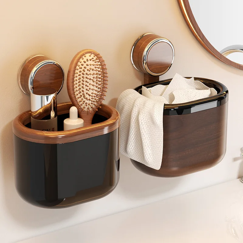High-value suction cup trash can desktop wall hanging dual-purpose bathroom face towel storage bucket bedroom mini paper basket