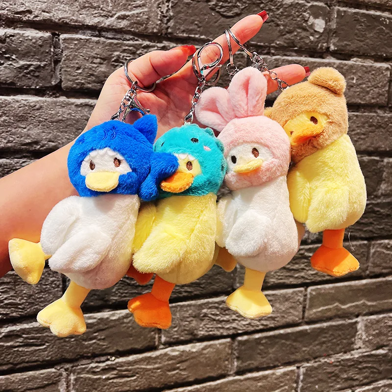 15cm Cartoon Dinosaur Shark Rabbit Head Set Duck Keychain Pendant Plush Toy Doll Cute Stuffed Animals Pendant Couple Bag Hanging