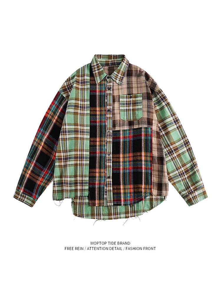 

Модный свободный топ в клетку большого размера Long Sve irt для мужчин, американский уличный дизайн в стиле хип-хоп, свободный топ, молодежный модный чистый хлопок