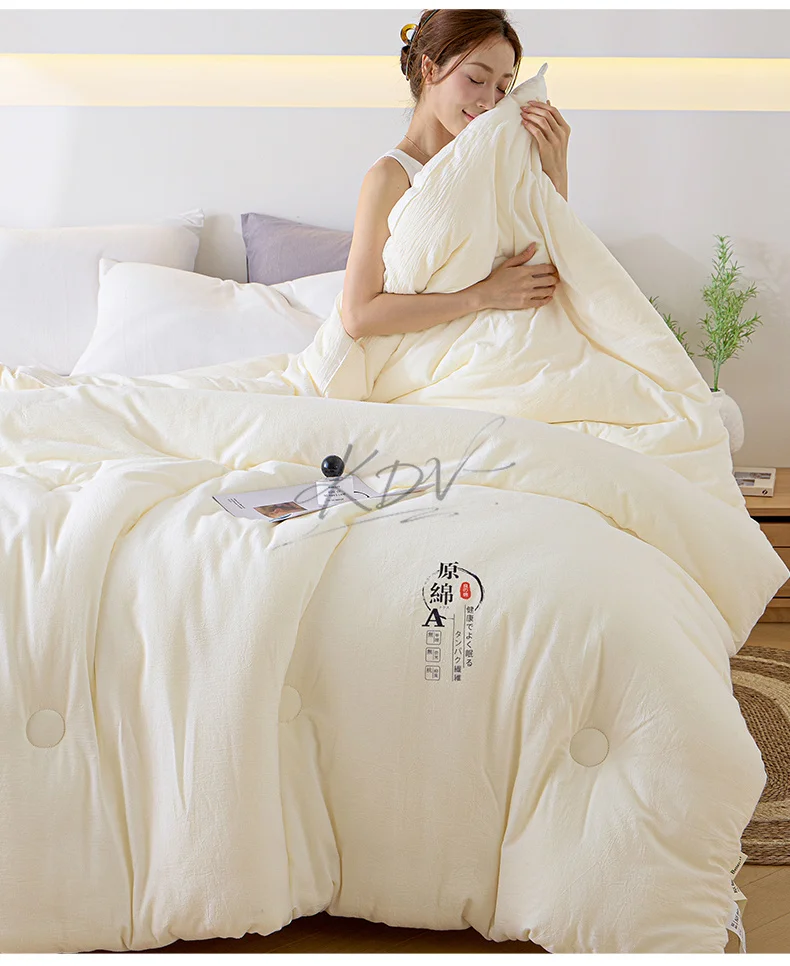 Soybean Fiber Filled Fluffy Comforter Thick Warm Autumn Winter Duvet Insert Solid Color Brushed Soft Quilt for Single Double Bed