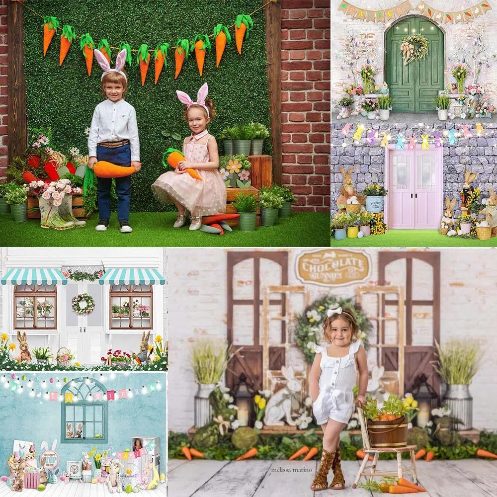 

Spring Easter Backdrops Photography Baby Shower Garden Cute Bunny Egg Party Decor Background Portrait Photographic Photo Studio